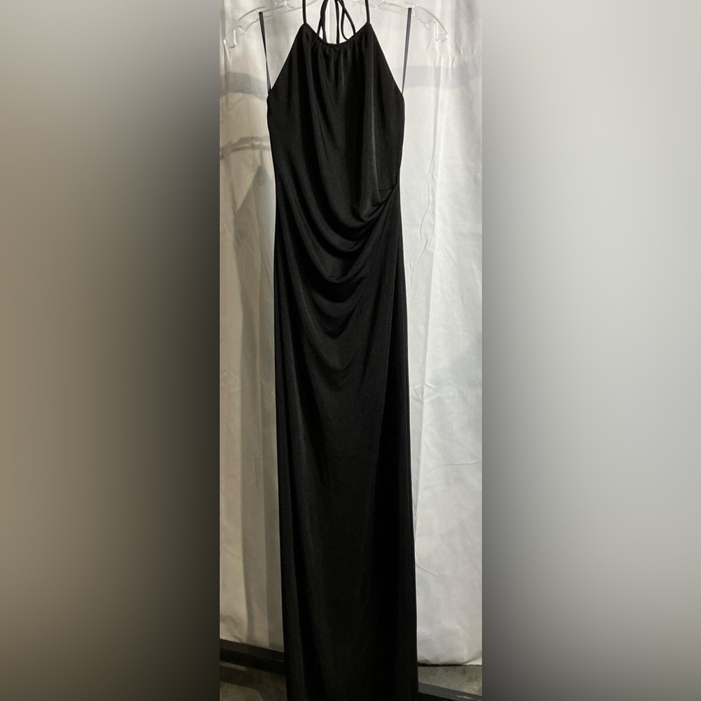 Black Halter Neck Ruched Side Slit Maxi Dress Gown Evening Party Formal sz M - Picture 5 of 10